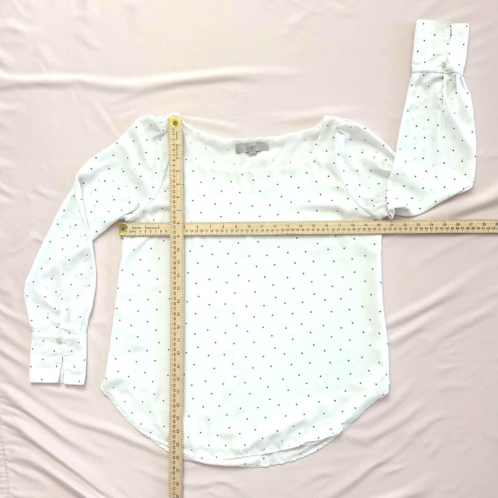 LOFT Simple Chic Elevated Basic Polka Dot Long Sleeve Square Neck Blouse M - Picture 3 of 8